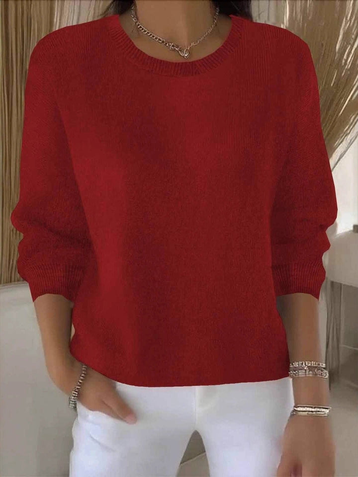 Women's Crew Neck Sweater with Relaxed Fit - Fiona - Red