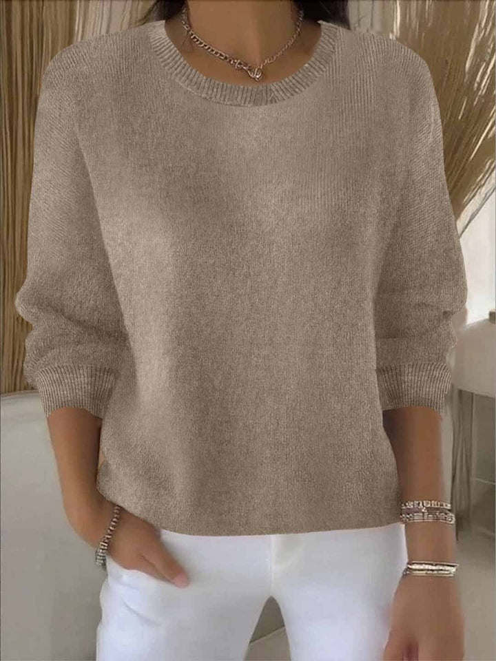 Women's Crew Neck Sweater with Relaxed Fit - Fiona - Taupe
