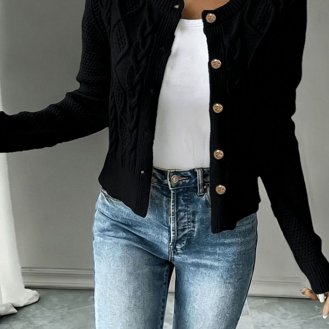 Women's Cropped Cable Knit Cardigan - Hope - Black