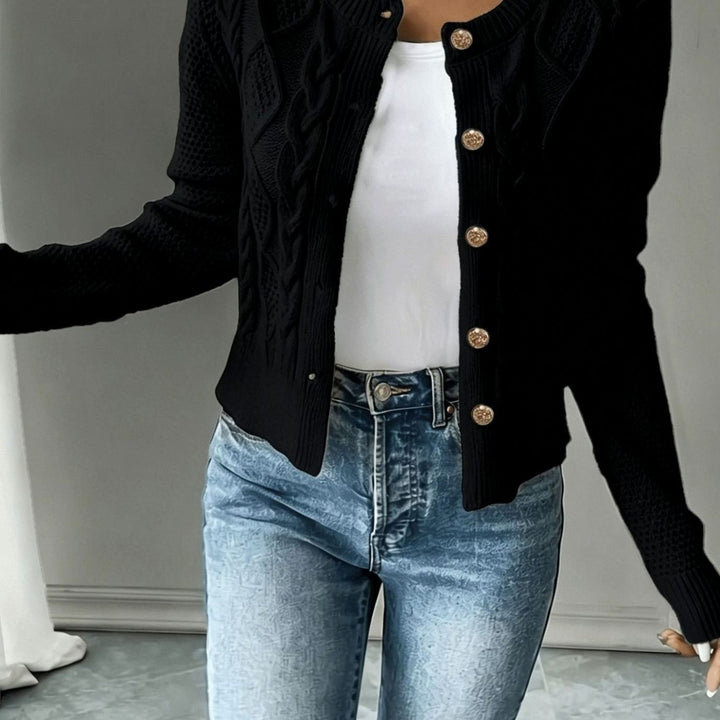 Women's Cropped Cable Knit Cardigan - Hope - Black