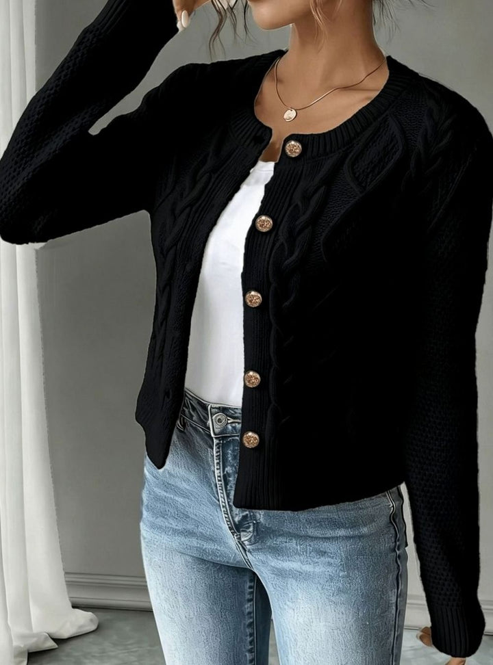 Women's Cropped Cable Knit Cardigan - Hope - Black