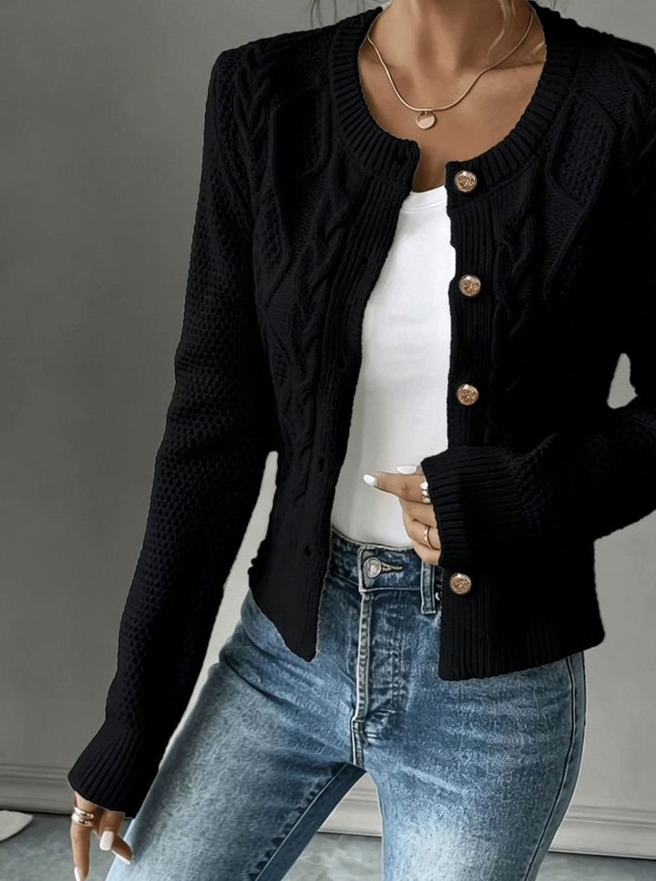 Women's Cropped Cable Knit Cardigan - Hope - Black
