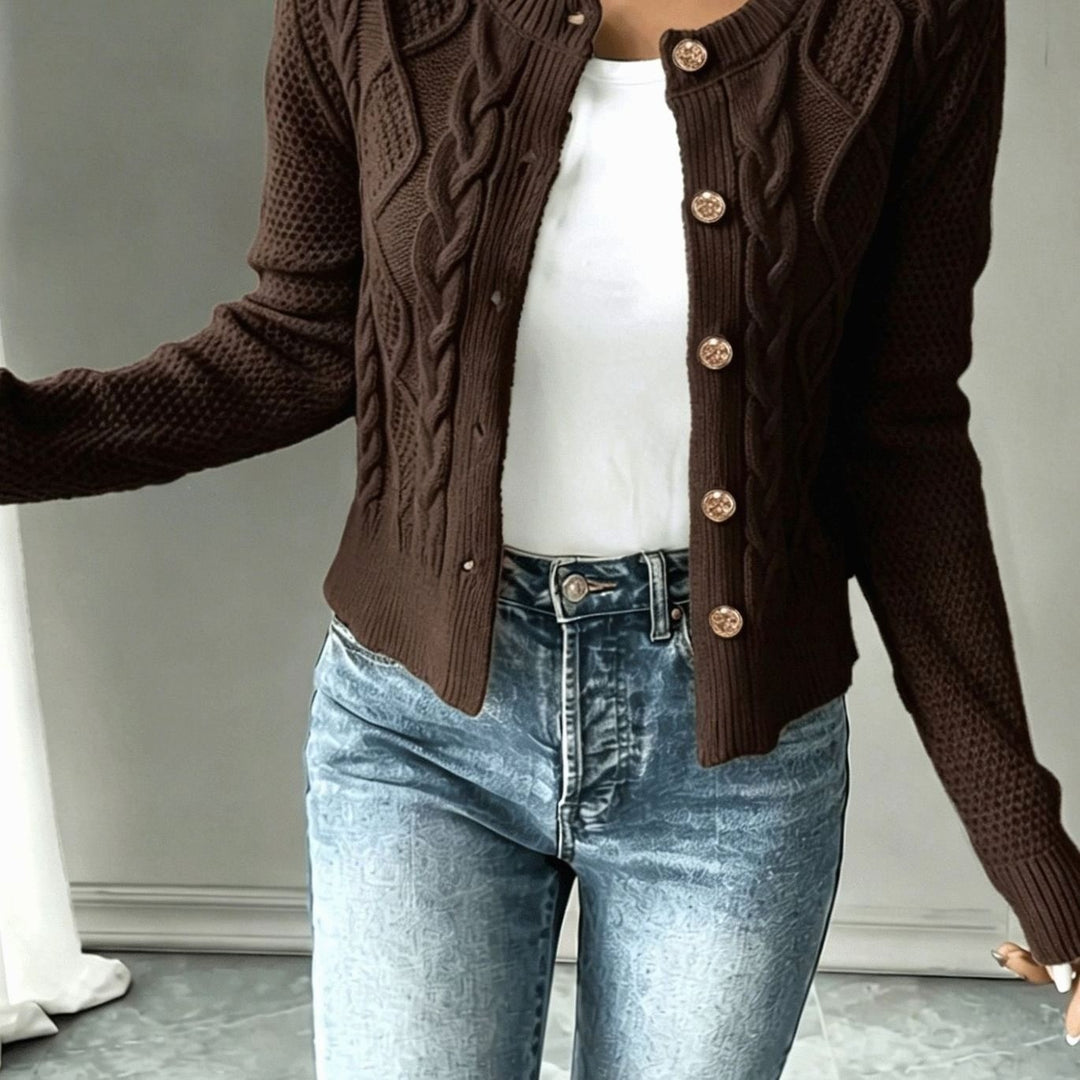 Women's Cropped Cable Knit Cardigan - Hope - Brown