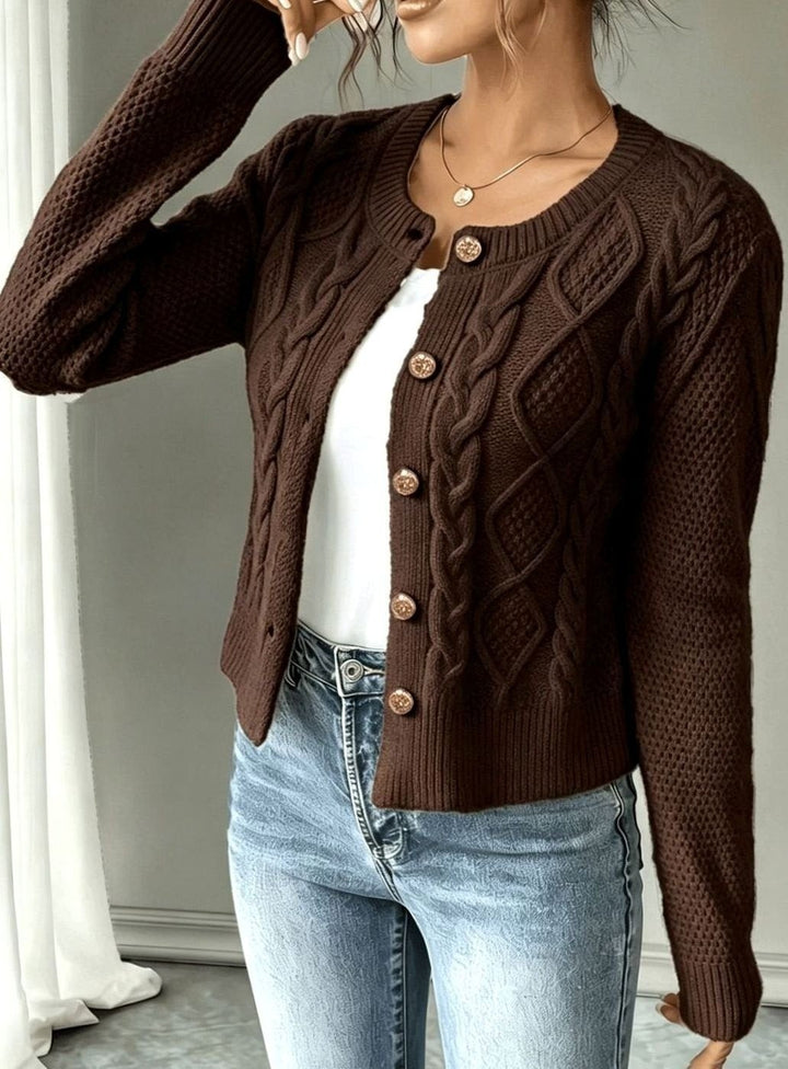 Women's Cropped Cable Knit Cardigan - Hope - Brown