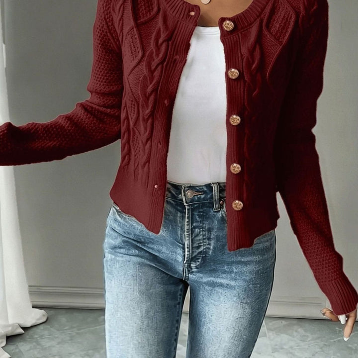Women's Cropped Cable Knit Cardigan - Hope - Burgundy