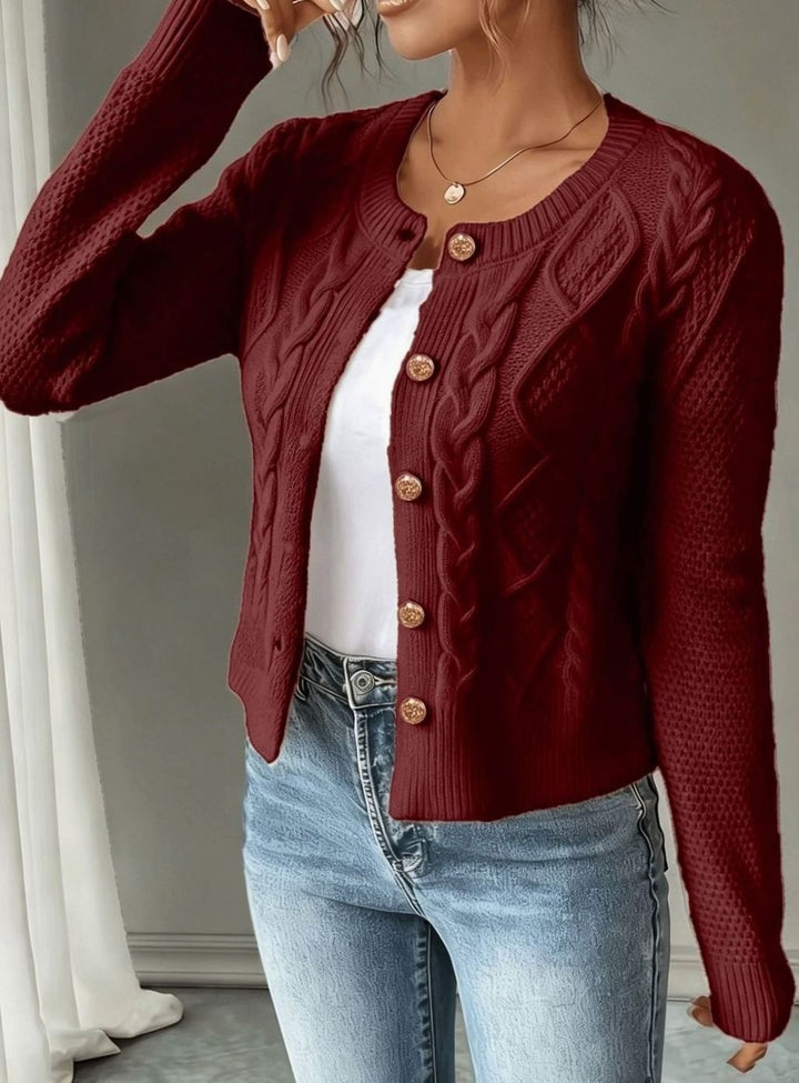 Women's Cropped Cable Knit Cardigan - Hope - Burgundy