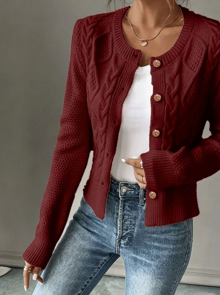 Women's Cropped Cable Knit Cardigan - Hope - Burgundy