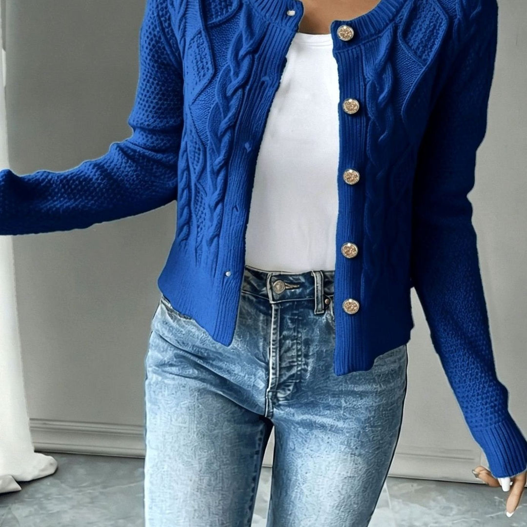 Women's Cropped Cable Knit Cardigan - Hope - Cobalt
