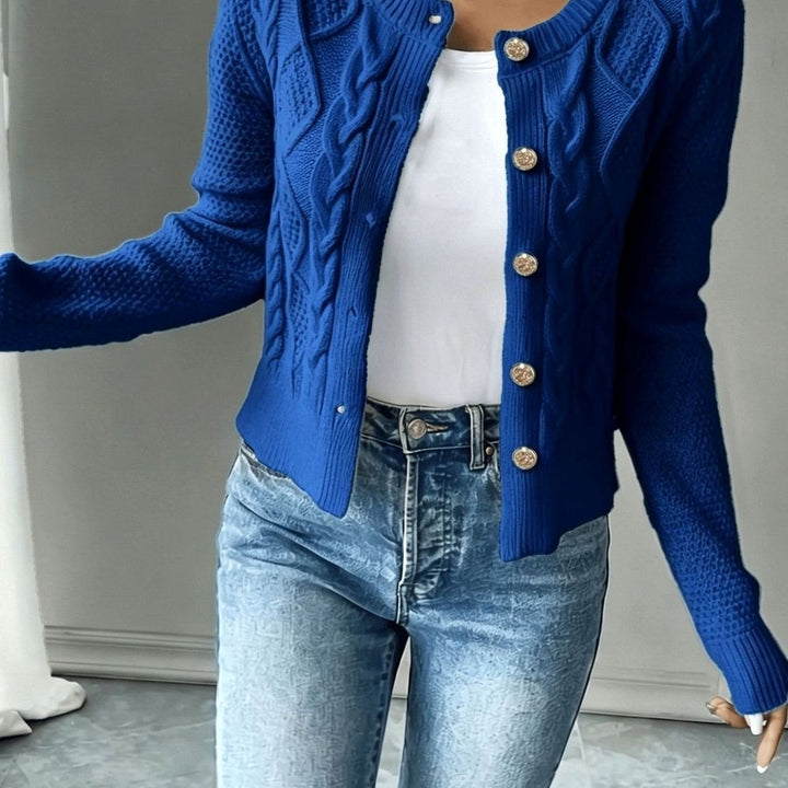 Women's Cropped Cable Knit Cardigan - Hope - Cobalt