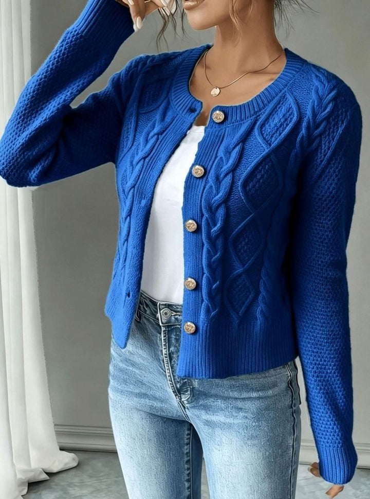 Women's Cropped Cable Knit Cardigan - Hope - Cobalt