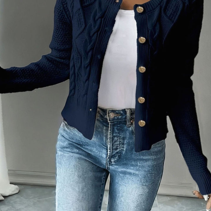 Women's Cropped Cable Knit Cardigan - Hope - Navy