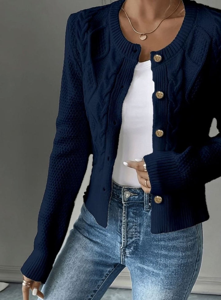 Women's Cropped Cable Knit Cardigan - Hope - Navy
