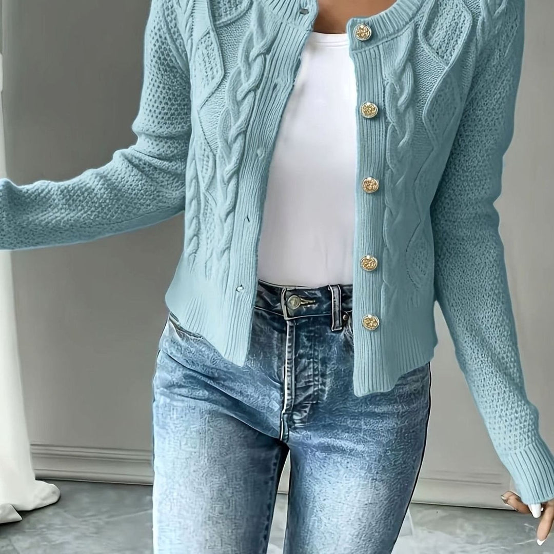 Women's Cropped Cable Knit Cardigan - Hope - Sky Blue