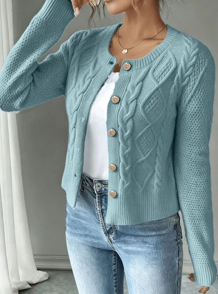 Women's Cropped Cable Knit Cardigan - Hope - Sky Blue