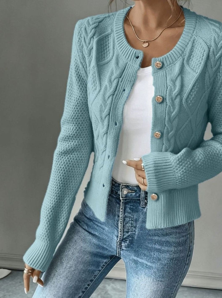 Women's Cropped Cable Knit Cardigan - Hope - Sky Blue