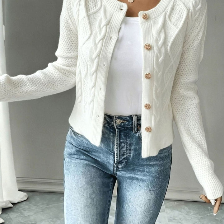 Women's Cropped Cable Knit Cardigan - Hope - White
