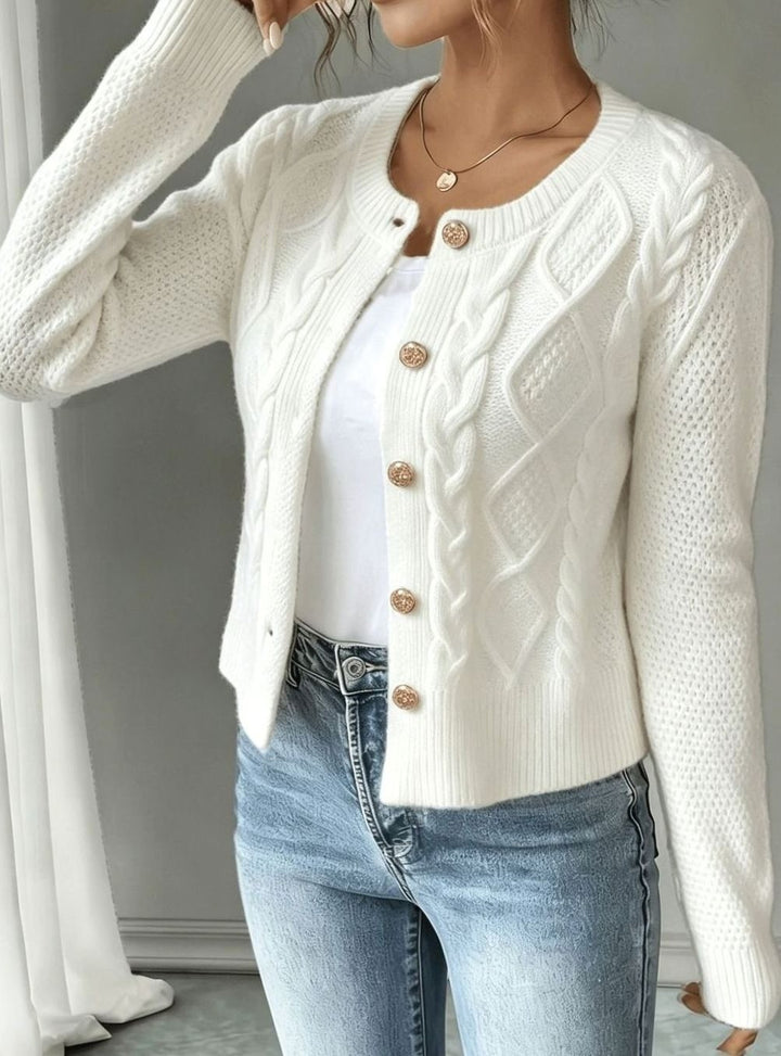 Women's Cropped Cable Knit Cardigan - Hope - White