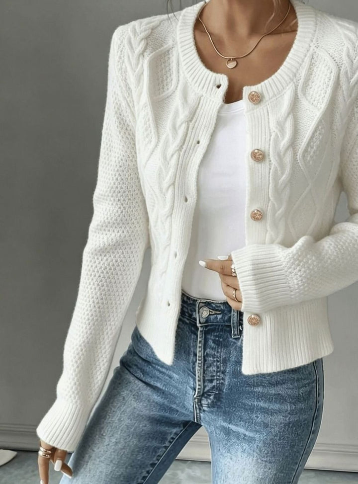 Women's Cropped Cable Knit Cardigan - Hope - White