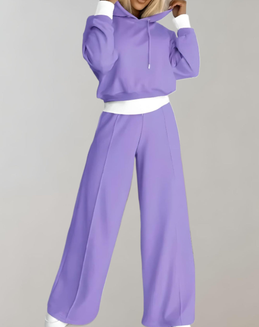 Women's Cropped Hoodie Set with Wide Leg Sweatpants - Juno - Purple