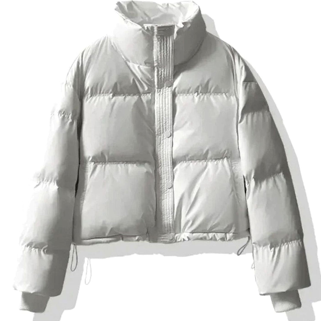 Women's Cropped Puffer Jacket with Stand Collar - Frida - White