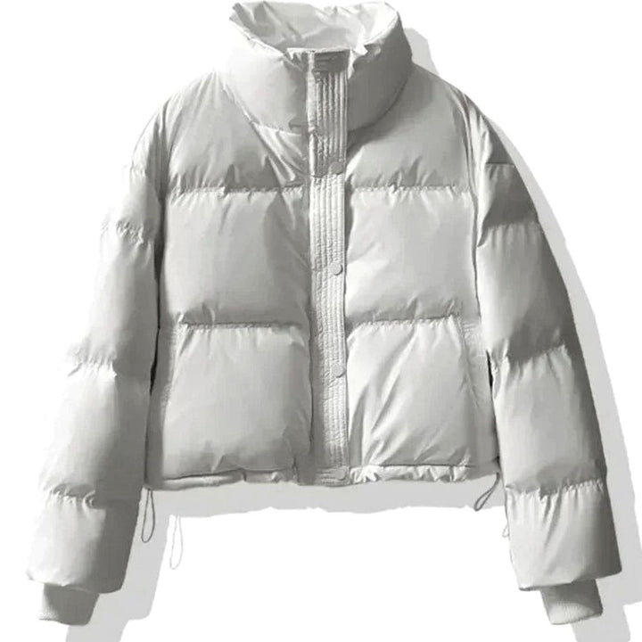Women's Cropped Puffer Jacket with Stand Collar - Frida - White