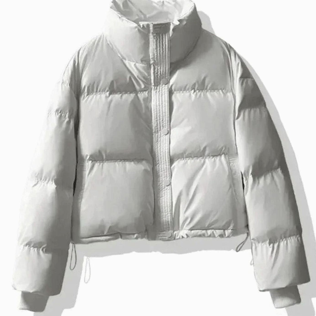 Women's Cropped Puffer Jacket with Stand Collar - Frida - White