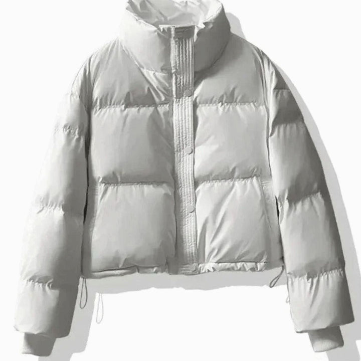 Women's Cropped Puffer Jacket with Stand Collar - Frida - White
