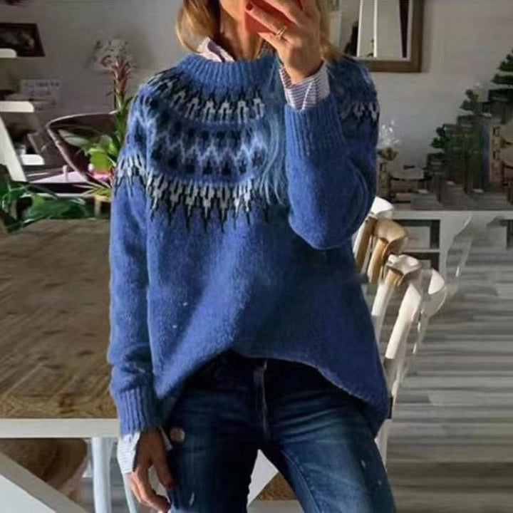 Women's Fair Isle Sweater with Mock Neck - Nadia - Blue