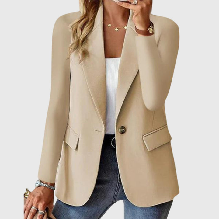 Women's Fitted Blazer with One Button - Bonnie - Beige