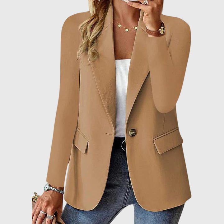 Women's Fitted Blazer with One Button - Bonnie - Camel