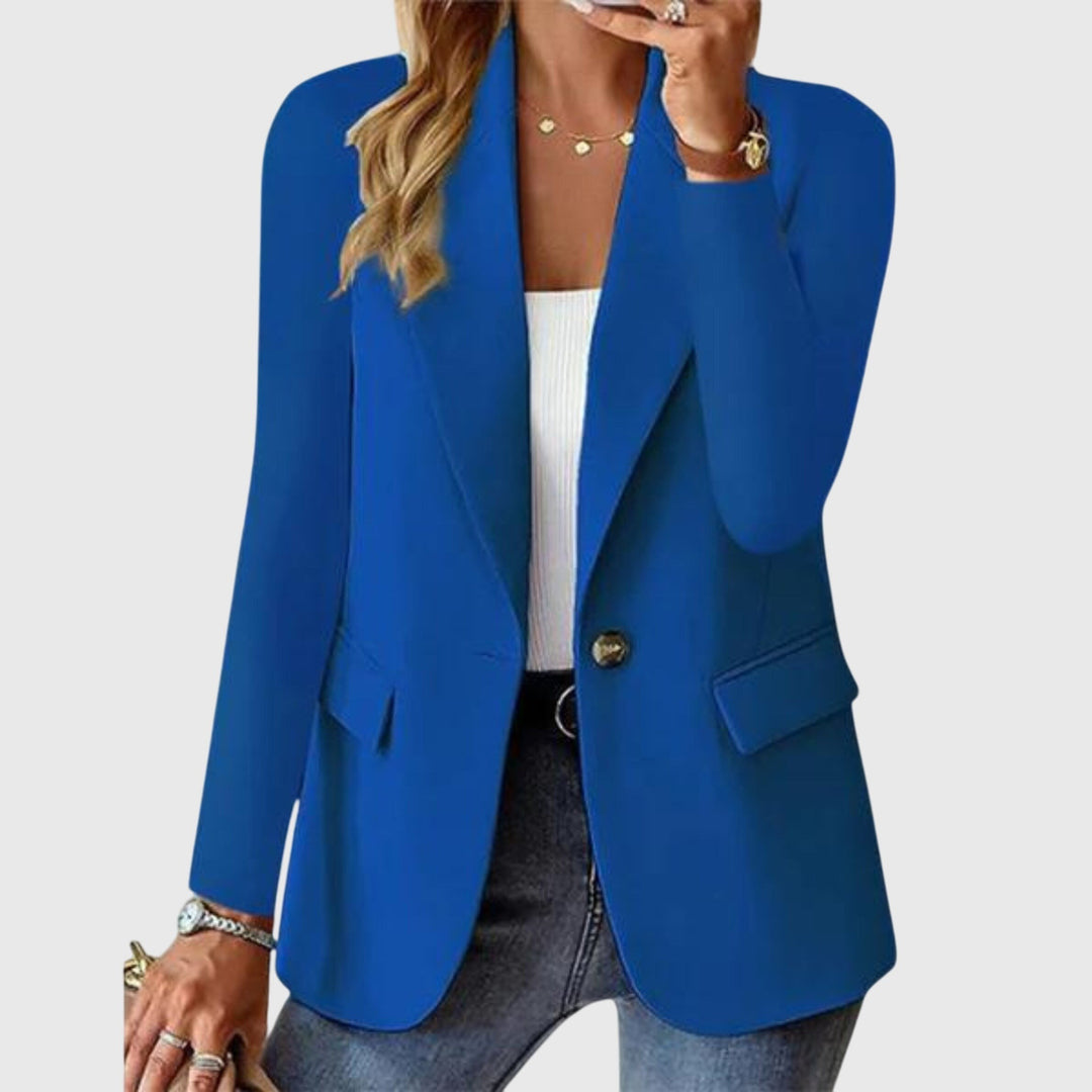 Women's Fitted Blazer with One Button - Bonnie - Cobalt