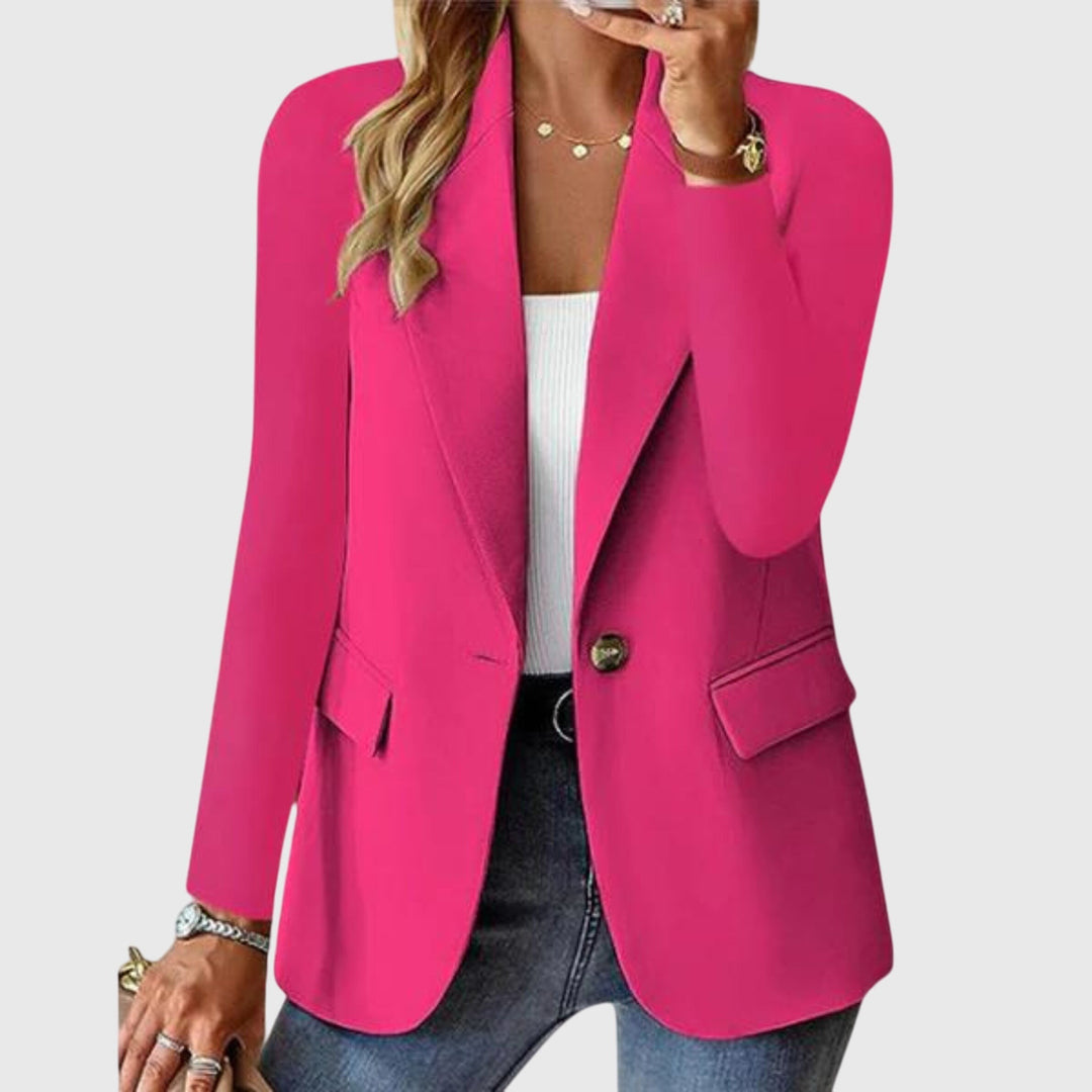 Women's Fitted Blazer with One Button - Bonnie - Hot Pink