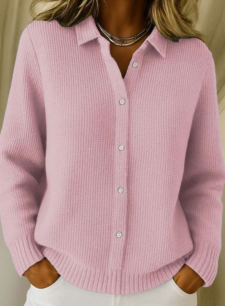 Women's Fitted Button Cardigan with Collar - Maren - Pink