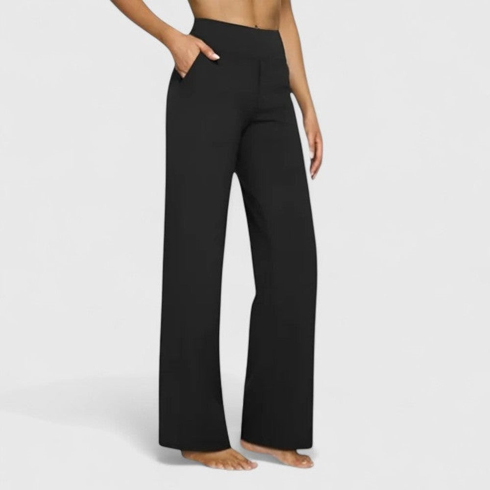 Women's High Rise Wide Leg Pants with Pockets - Delphine - Black