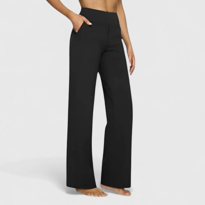 Women's High Rise Wide Leg Pants with Pockets - Delphine - Black