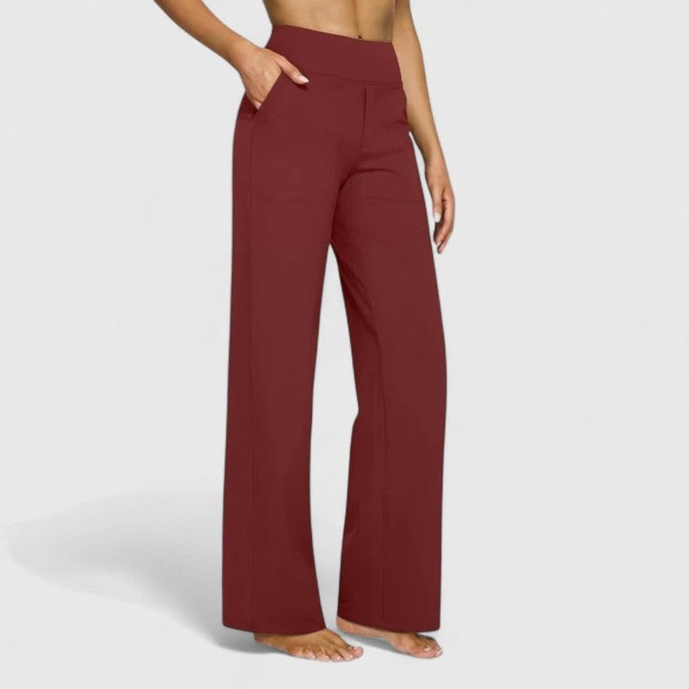 Women's High Rise Wide Leg Pants with Pockets - Delphine - Burgundy