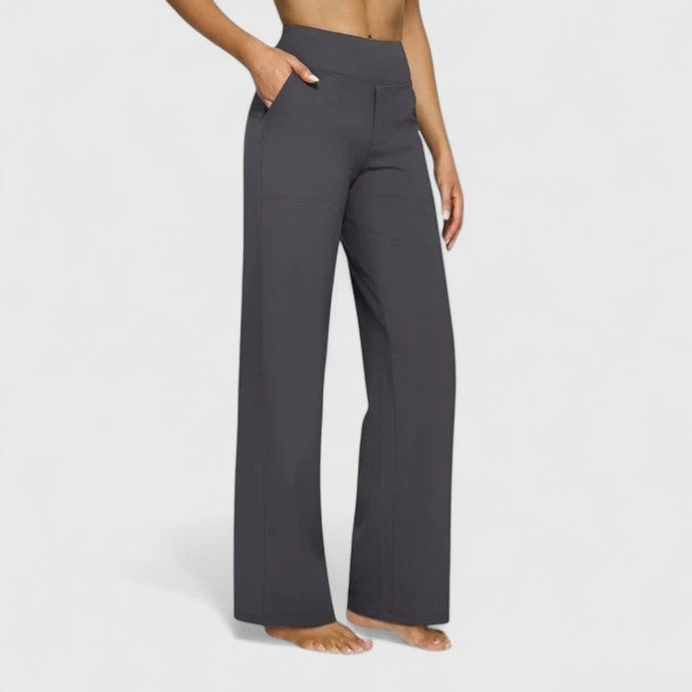 Women's High Rise Wide Leg Pants with Pockets - Delphine - Charcoal