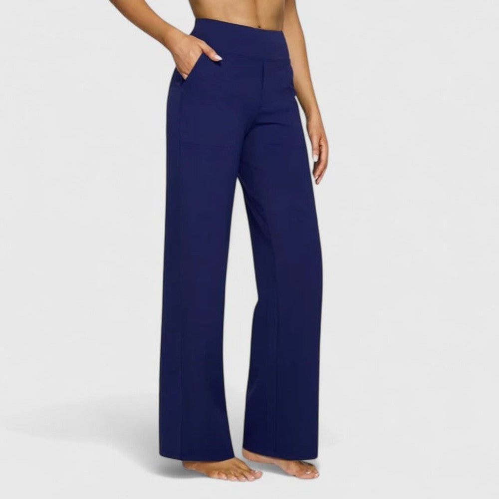 Women's High Rise Wide Leg Pants with Pockets - Delphine - Navy