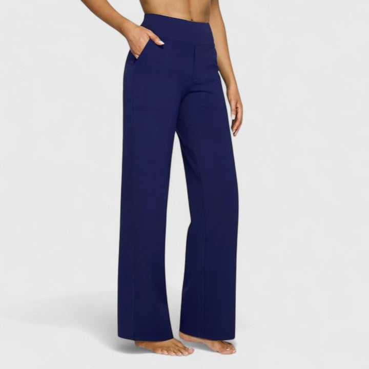 Women's High Rise Wide Leg Pants with Pockets - Delphine - Navy