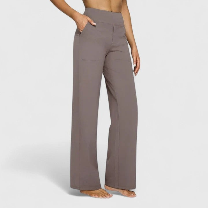 Women's High Rise Wide Leg Pants with Pockets - Delphine - Taupe