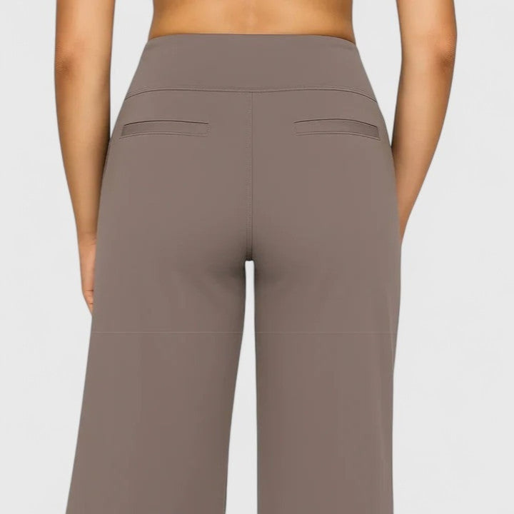Women's High Rise Wide Leg Pants with Pockets - Delphine - Taupe