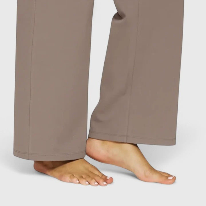 Women's High Rise Wide Leg Pants with Pockets - Delphine - Taupe