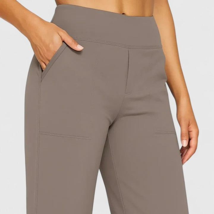 Women's High Rise Wide Leg Pants with Pockets - Delphine - Taupe