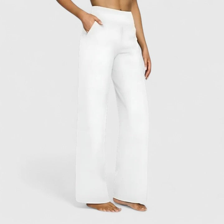Women's High Rise Wide Leg Pants with Pockets - Delphine - White