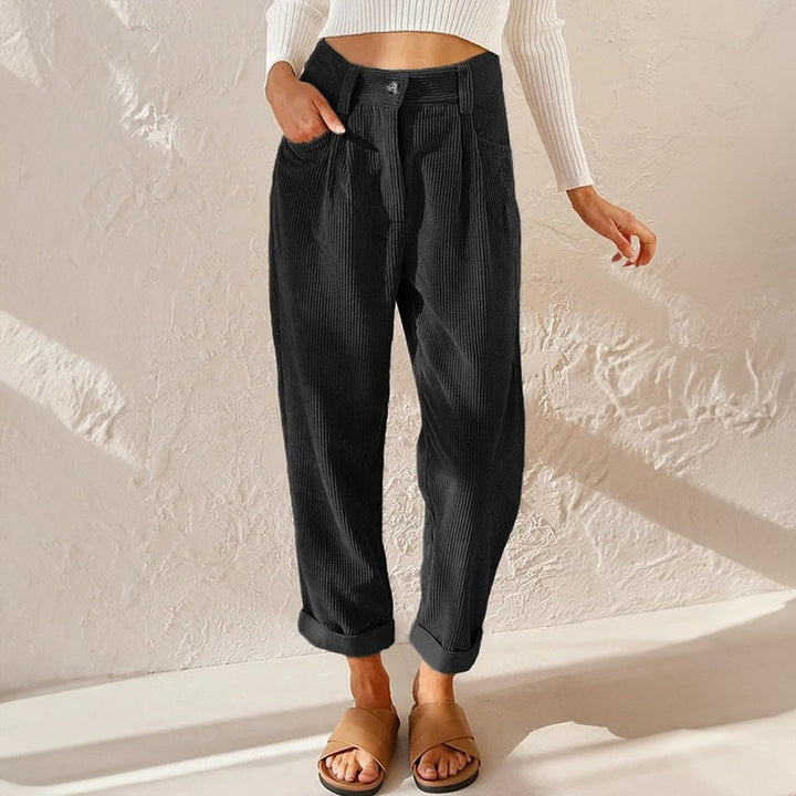 Women's High Waisted Barrel Leg Pants with Cuffs - Sabine - Black