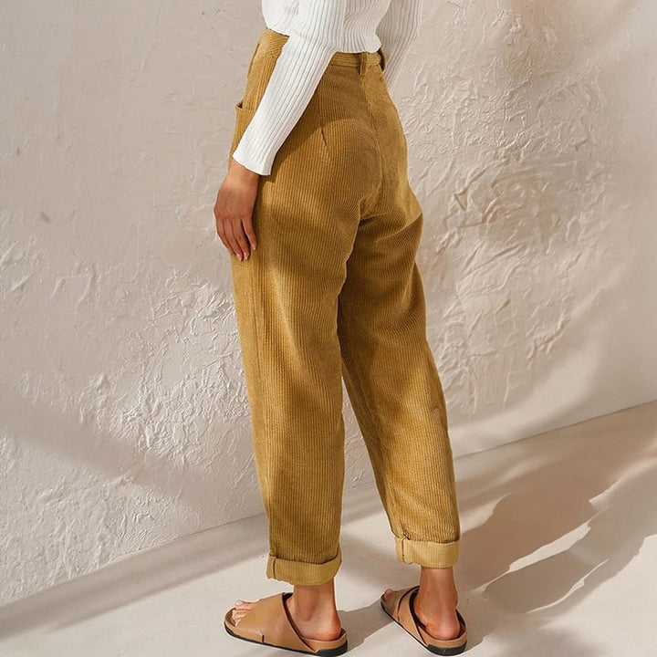 Women's High Waisted Barrel Leg Pants with Cuffs - Sabine - Mustard