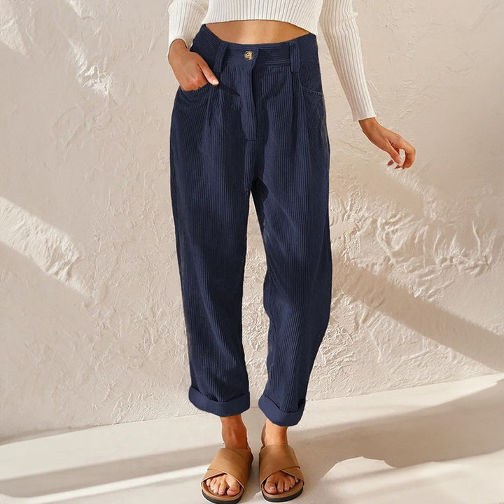 Women's High Waisted Barrel Leg Pants with Cuffs - Sabine - Navy