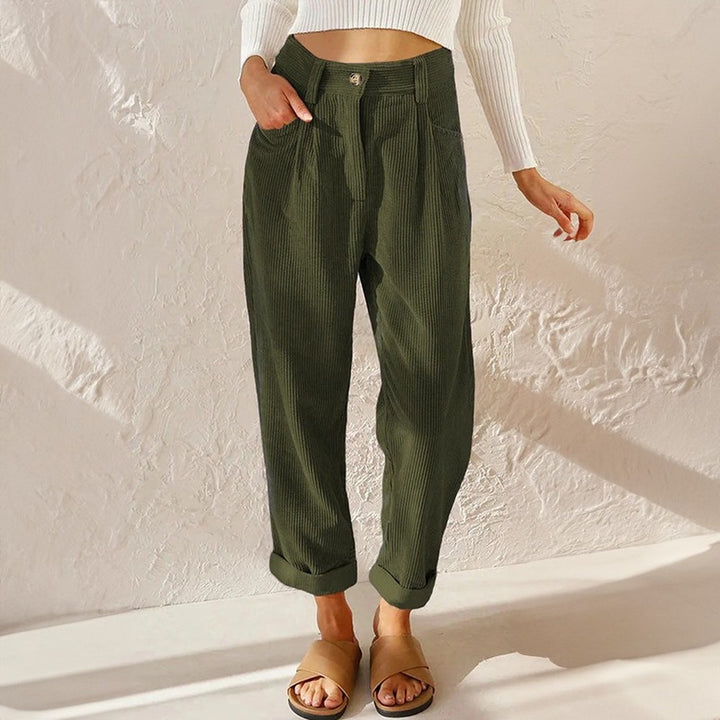 Women's High Waisted Barrel Leg Pants with Cuffs - Sabine - Olive