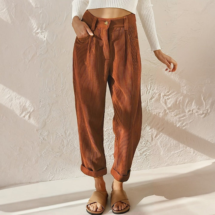Women's High Waisted Barrel Leg Pants with Cuffs - Sabine - Rust