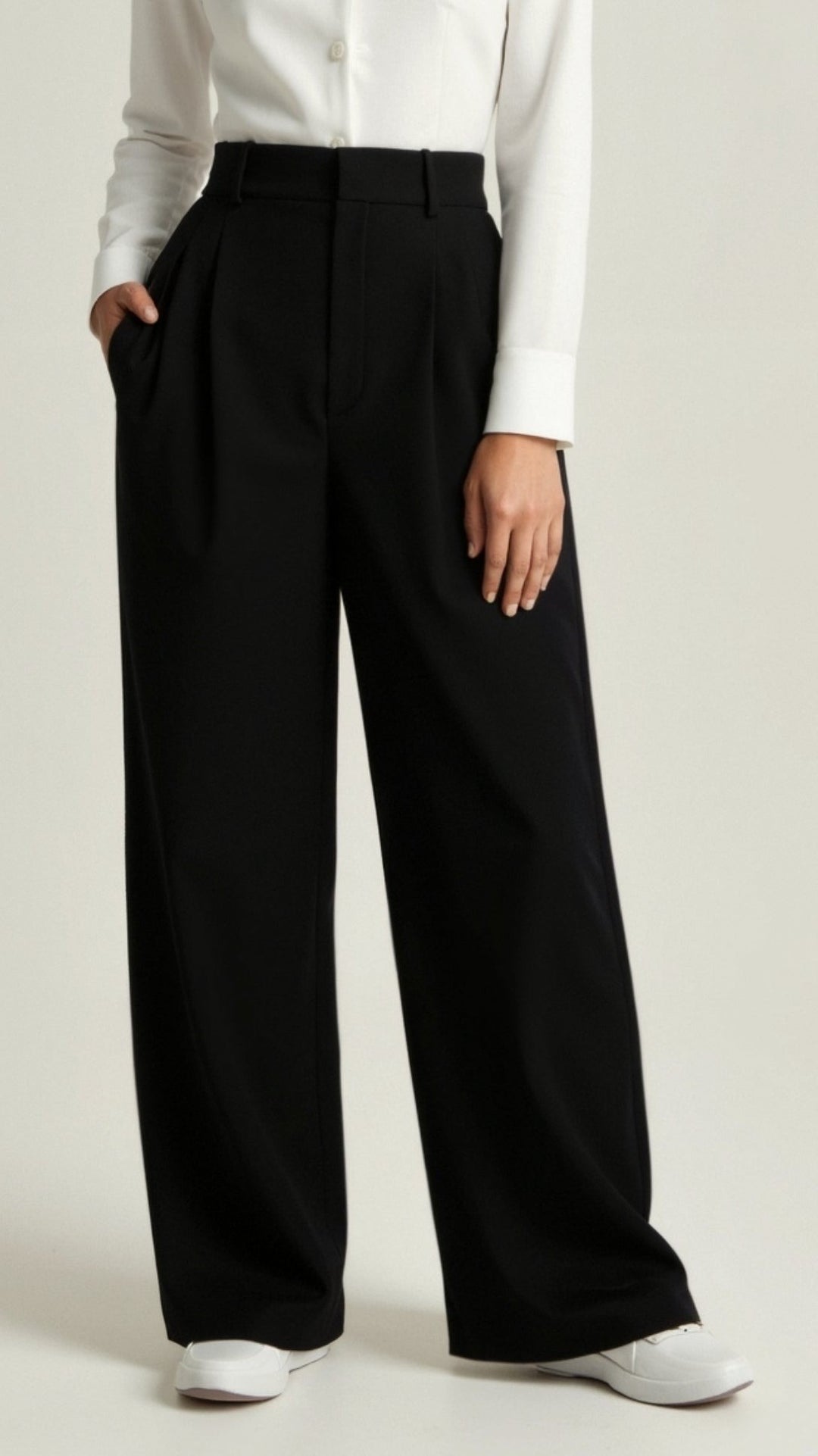 Women's High Waisted Wide Leg Pants with Pleats - Josephine - Black